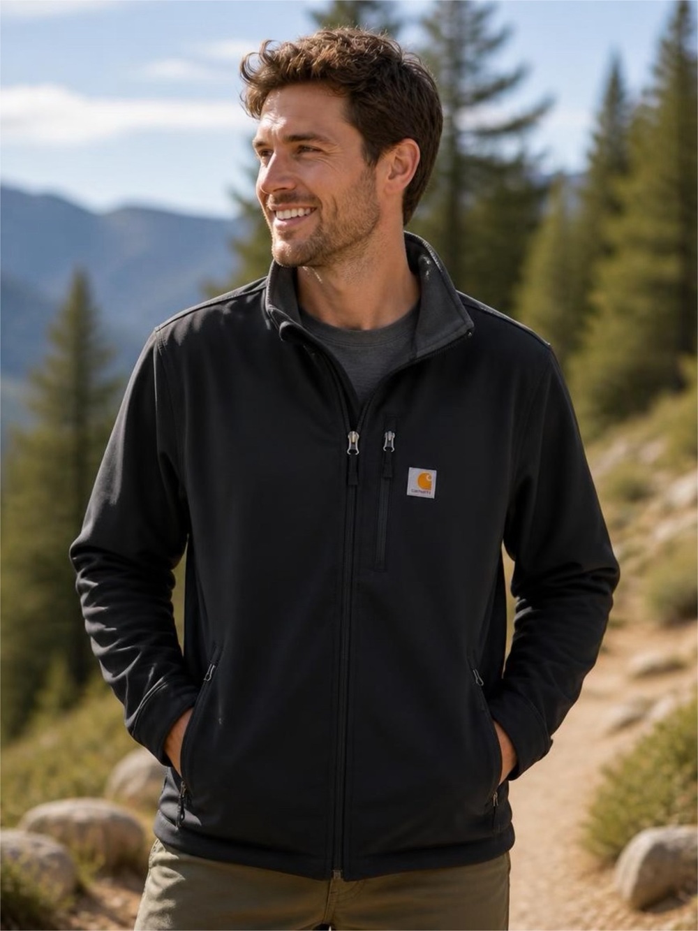 Carhartt Rain Defender black Full-Zip Softshell Jacket with Chest Logo Sz M